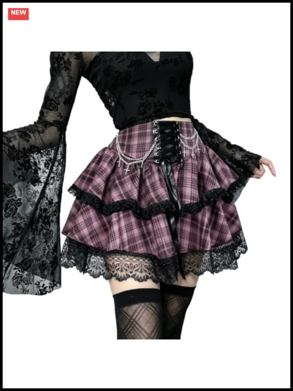 Lace Up Double Layered Ruffles Skirt High Waist Gothic Punk Emo Skirt